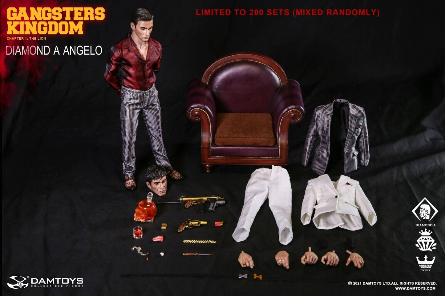 1:6 scale DamToys Gangster's Kingdom Diamond Angelo Male Head (No Neck Piece)