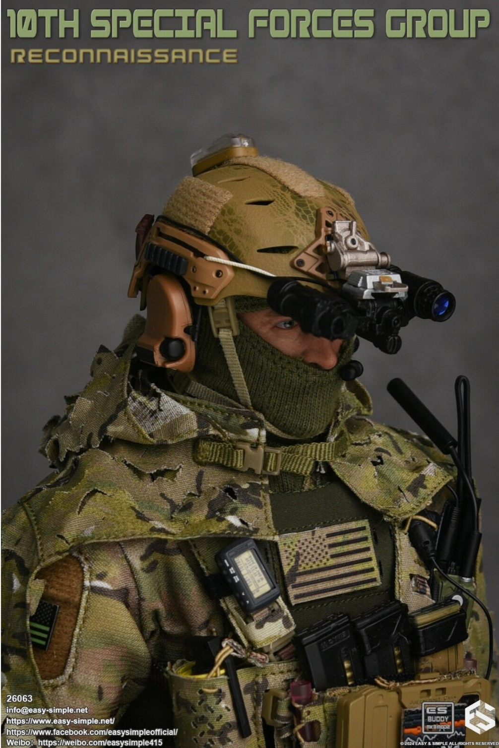 1:6 Easy & Simple 10th Special Forces Group Comtac Headset w/ Radio