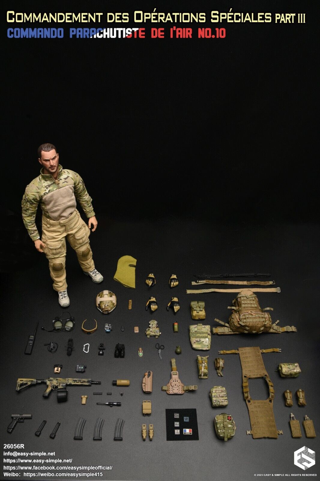 1:6 Easy & Simple French Airborne Special Operations Male Head Sculpt 12" Figure