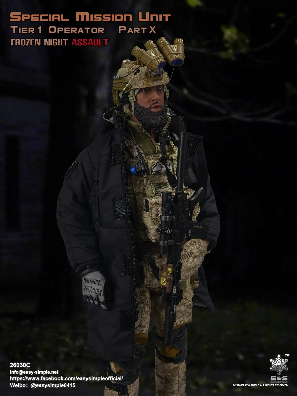 1:6 Easy & Simple Frozen Night Assault AOR1 Plate Carrier w/ MP7 Pouches