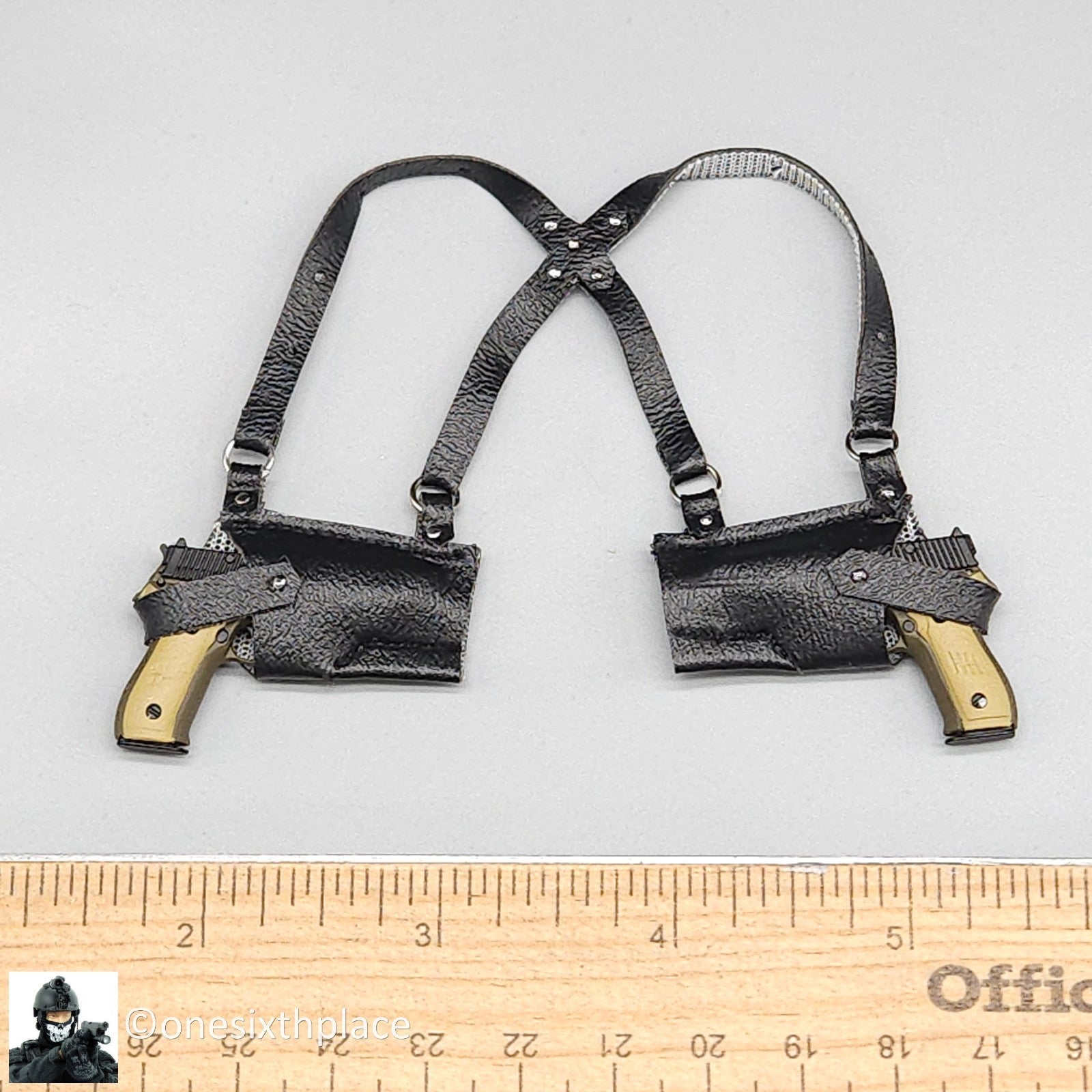1:6 scale Triad Toys Black Leather Like Double Shoulder Holster for 12" Figures
