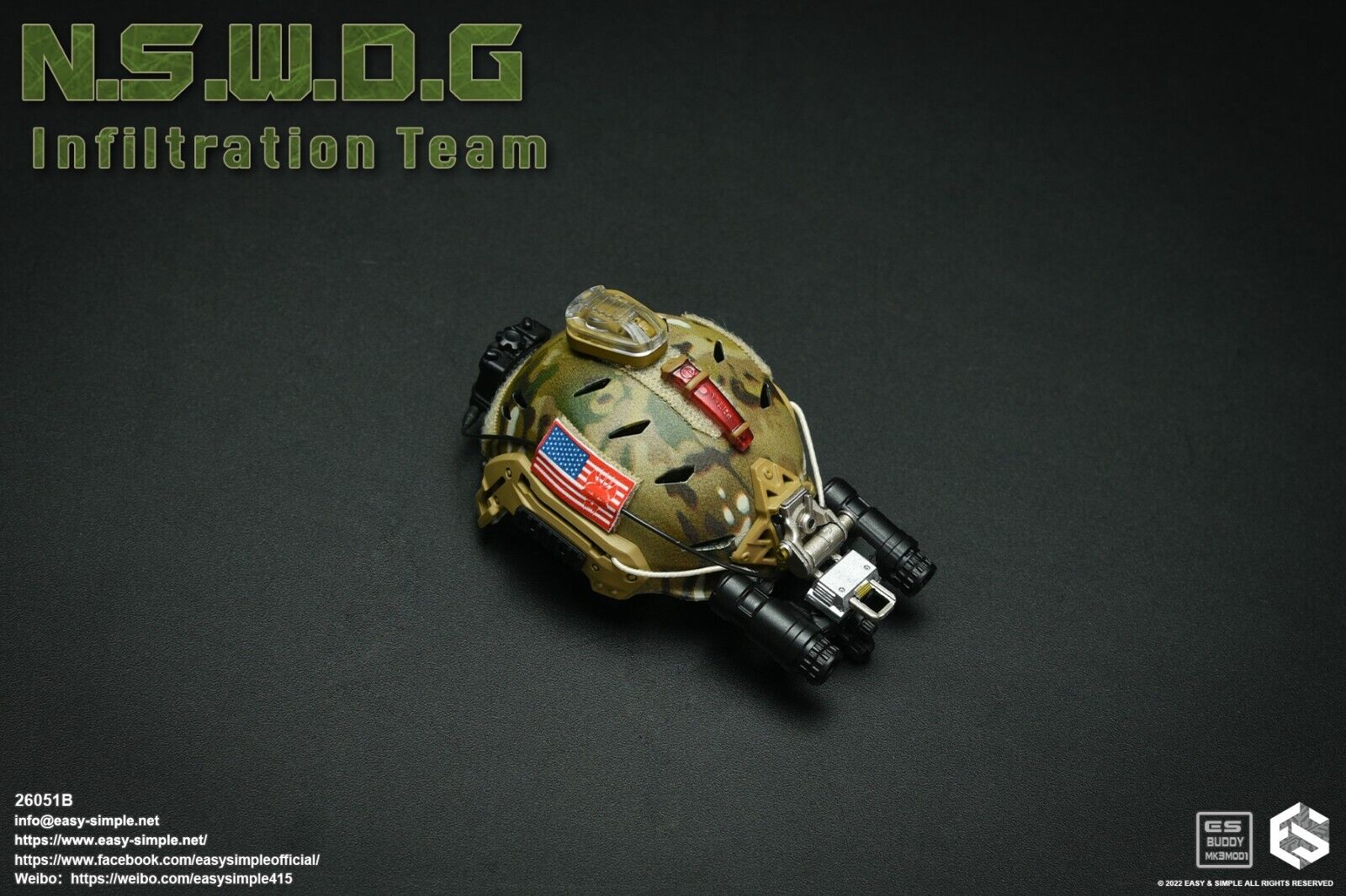 1:6 Easy & Simple NSDWG Infiltration Team FAST Helmet w/ NVG for 12" Figures