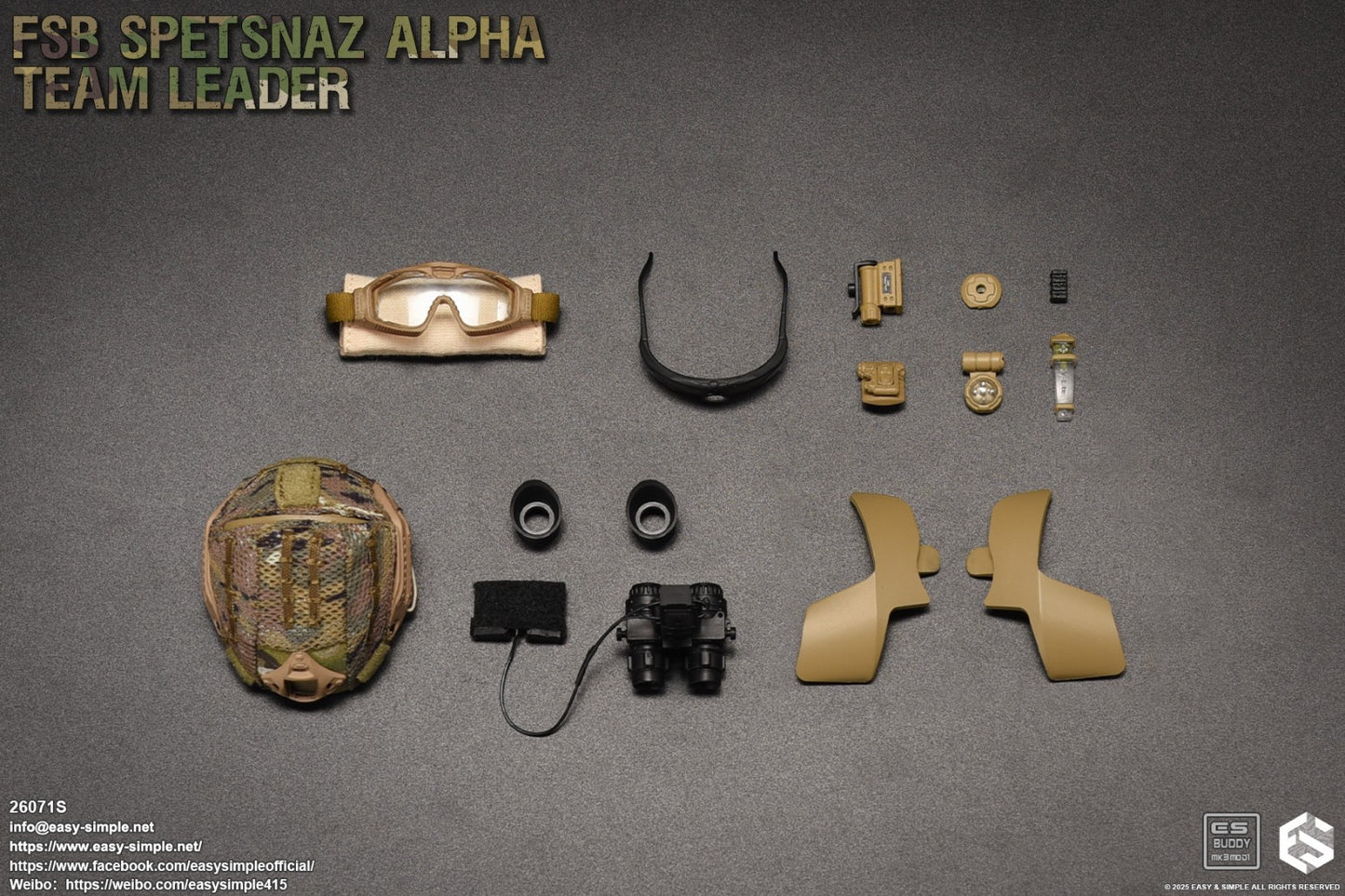 1:6 scale Easy & Simple Russian ALPHA Team Leader Multicam Helmet w/ Chops & NVG