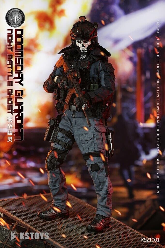 1:6 KSToys Doomsday Guardian Mens Black Tactical Gloved Hands for 12" Figures