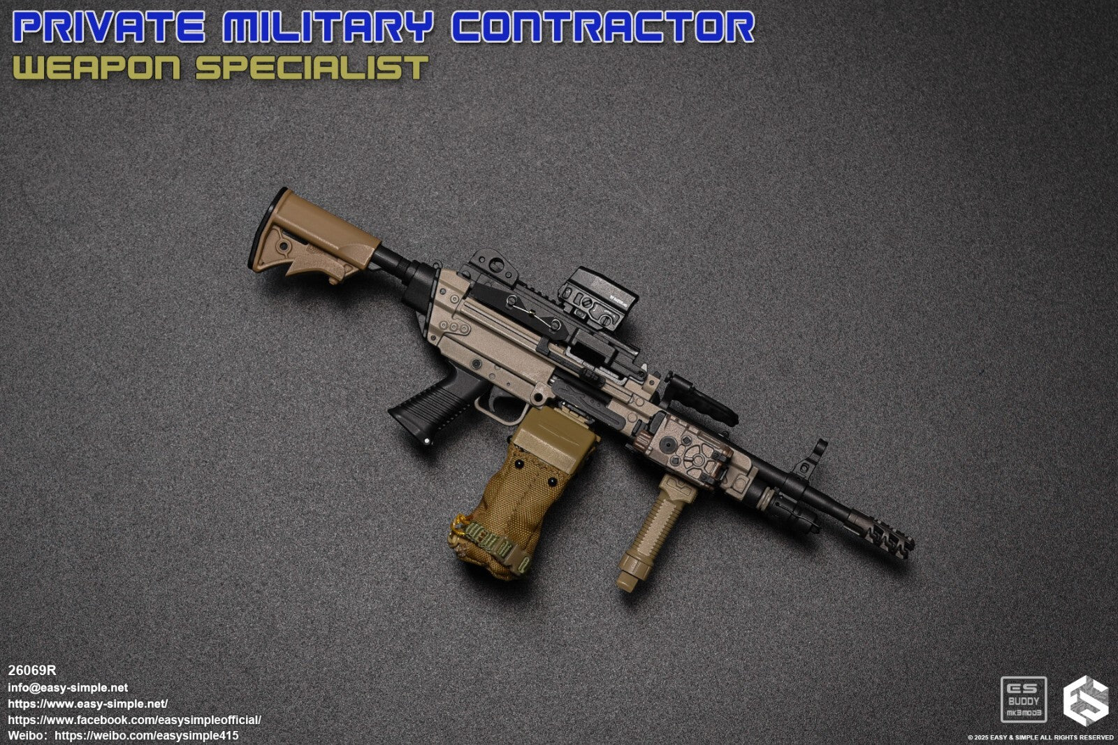 1:6 scale Easy & Simple PMC Weapon Specialist SAW K Machine Gun Set 12" Figures