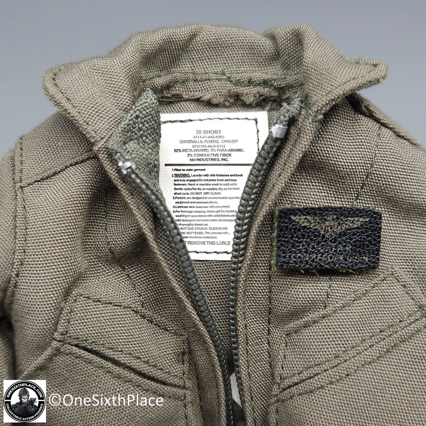 1:6 scale BBI Elite Force Aviator Cougar Green Nomex Flight Suit for 12" Figures