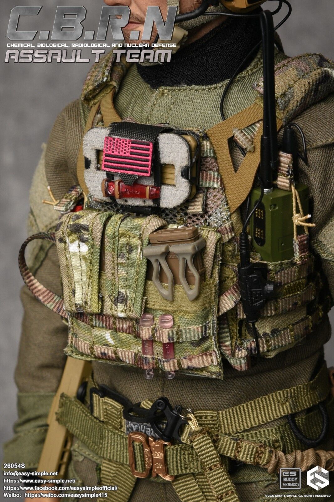 1:6 Easy & Simple CBRN Assault Team Multicam JPC 2.0 Plate Carrier w/ Mag Pouch