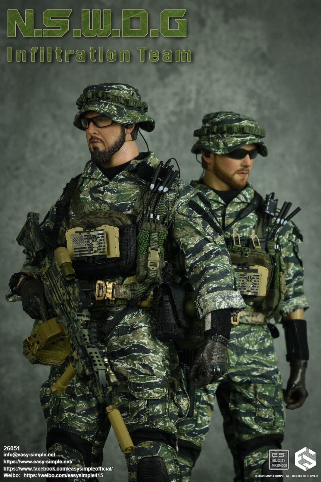 1:6 Easy & Simple NSWDG Infiltration Team Pistol w/ Multicam Holster 12" Figures