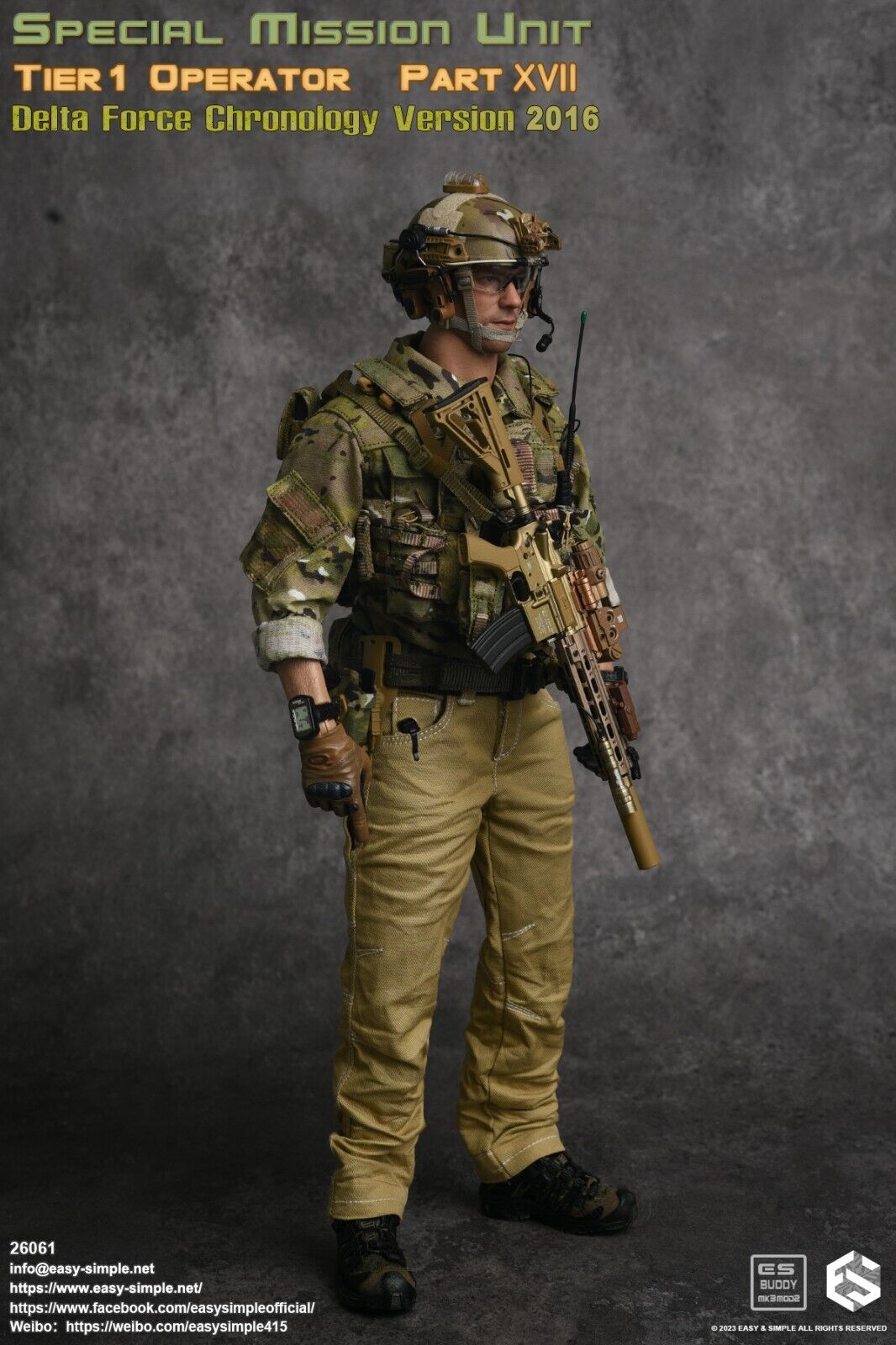 1:6 Easy & Simple Delta Force Chronology 2016 Multicam Helmet Set for 12" Figure