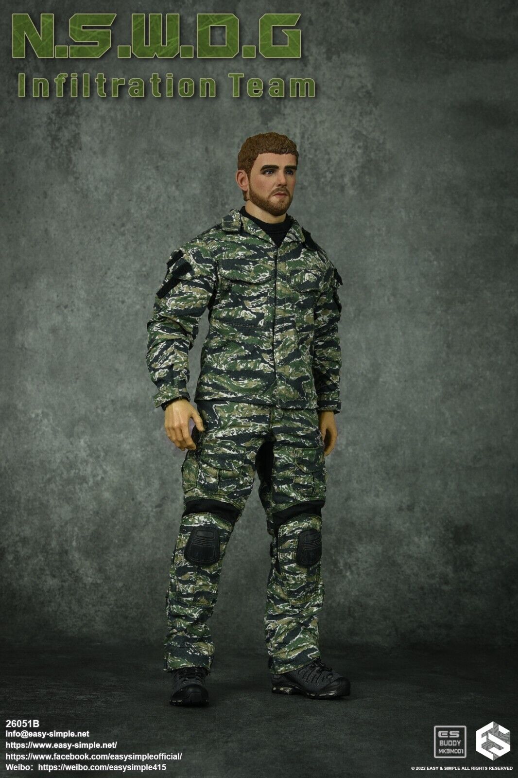 1:6 Easy & Simple NSWDG Infiltration Team B Male Head Sculpt for 12" Figures