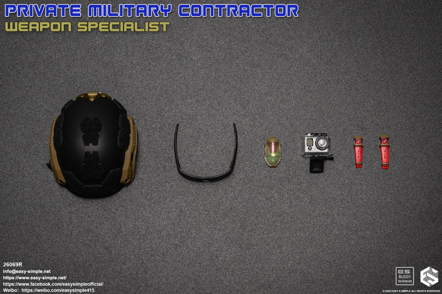 1:6 scale Easy & Simple PMC Weapon Specialist Black Helmet w/ Camera