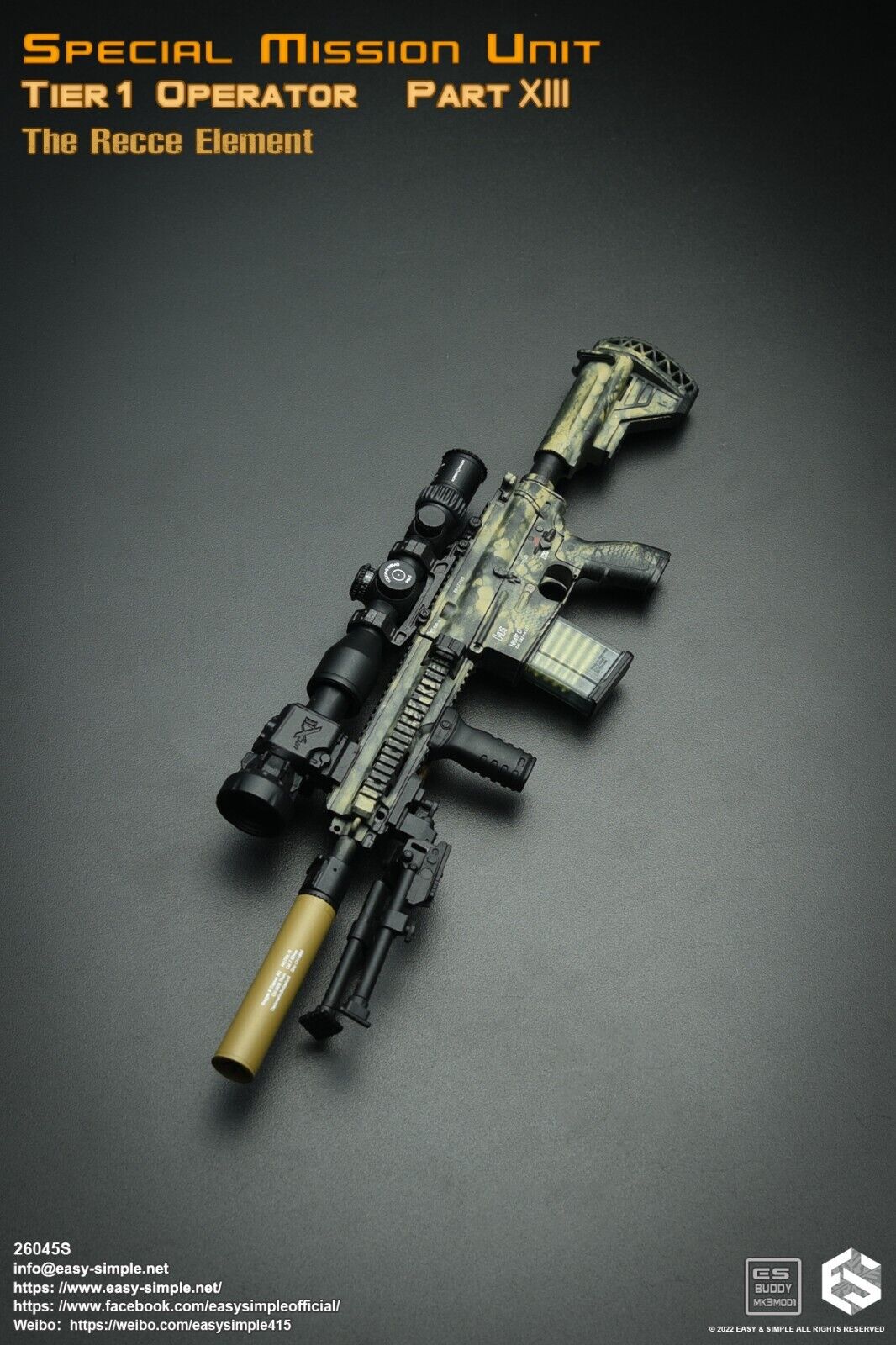 1:6 Easy & Simple Recce Element Camo HK 417 Sharpshooter Rifle for 12" Figures