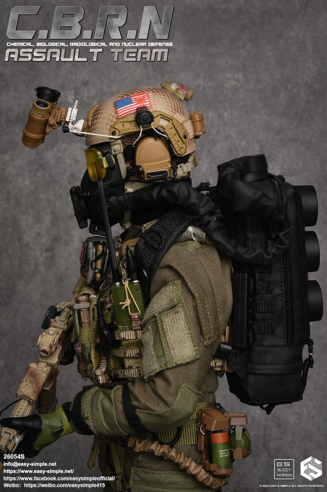 1:6 Easy & Simple CBRN Assault Team Respirator Backpack & Gas Mask 12" Figures