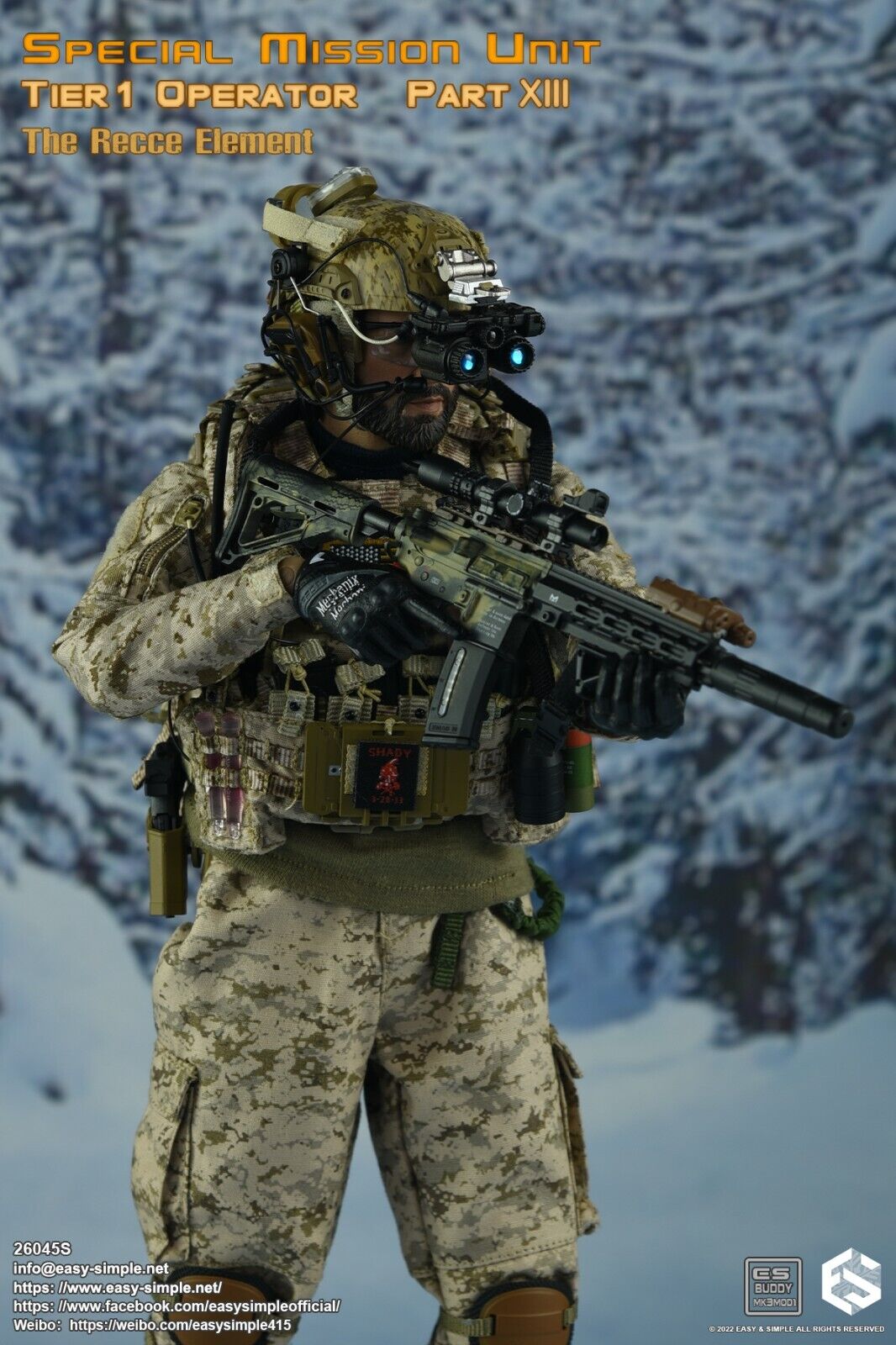 1:6 Easy & Simple Recce Element Camo HK 416 Rifle Set for 12" Figures