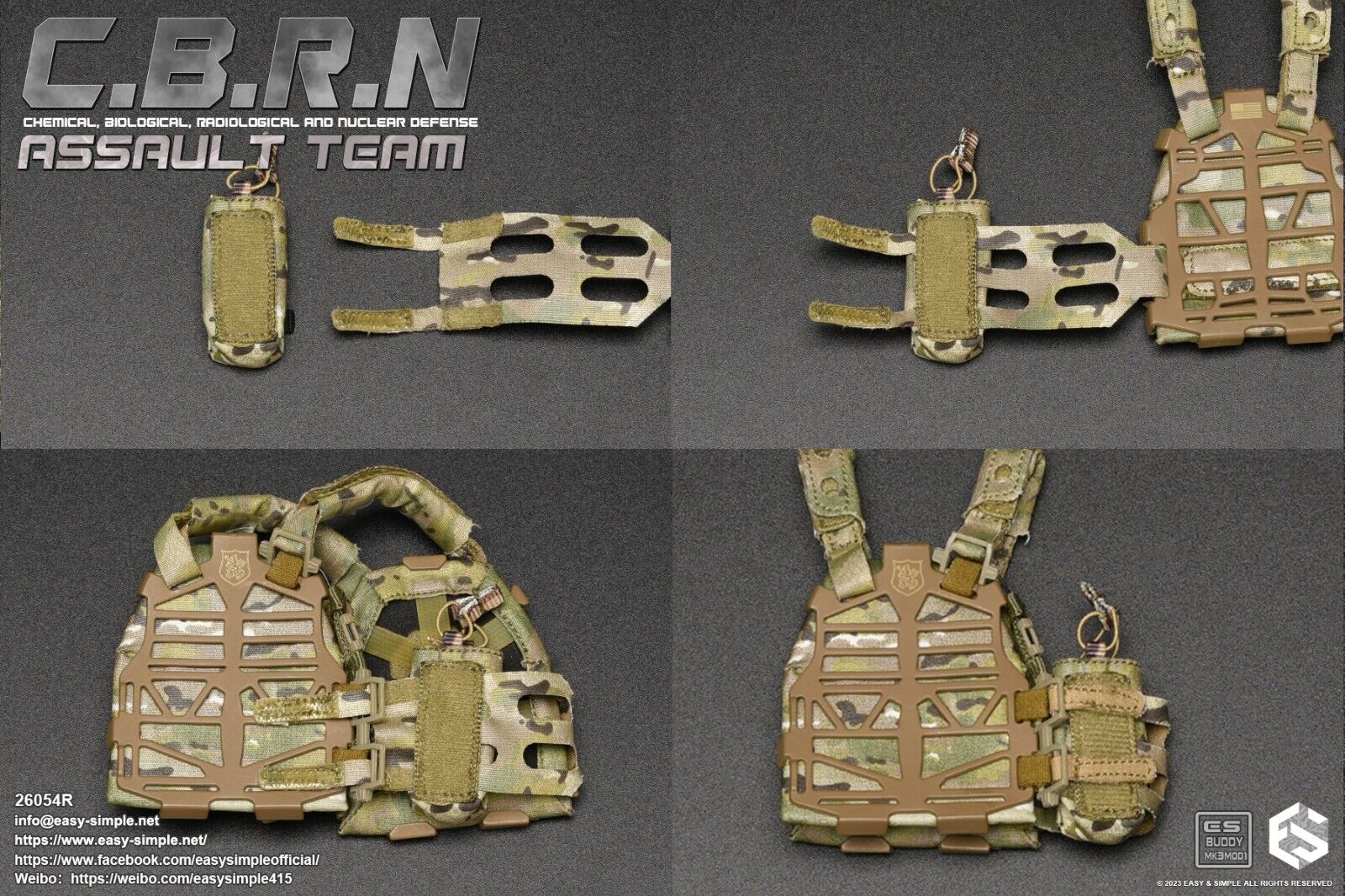 1:6 Easy & Simple CBRN Assault Team Multicam Plate Frame Carrier Vest 12" Figure