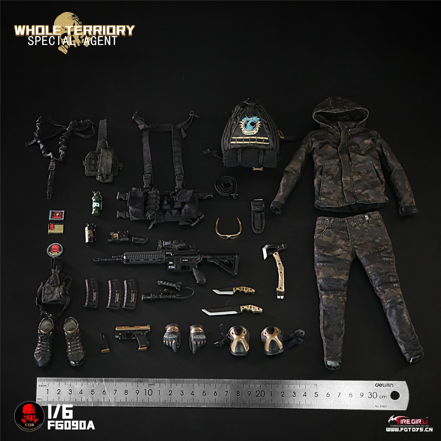 1:6 scale Fire Girl Female CQB Tactical Agent Green Multicam Backpack 12" Figure