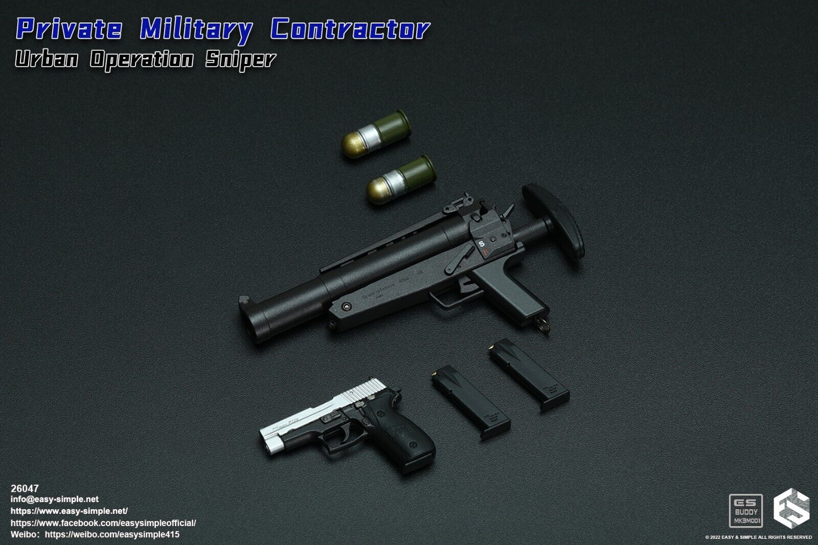 1:6 Easy & Simple PMC Urban Operation Sniper Sig P226 Pistol for 12" Figures