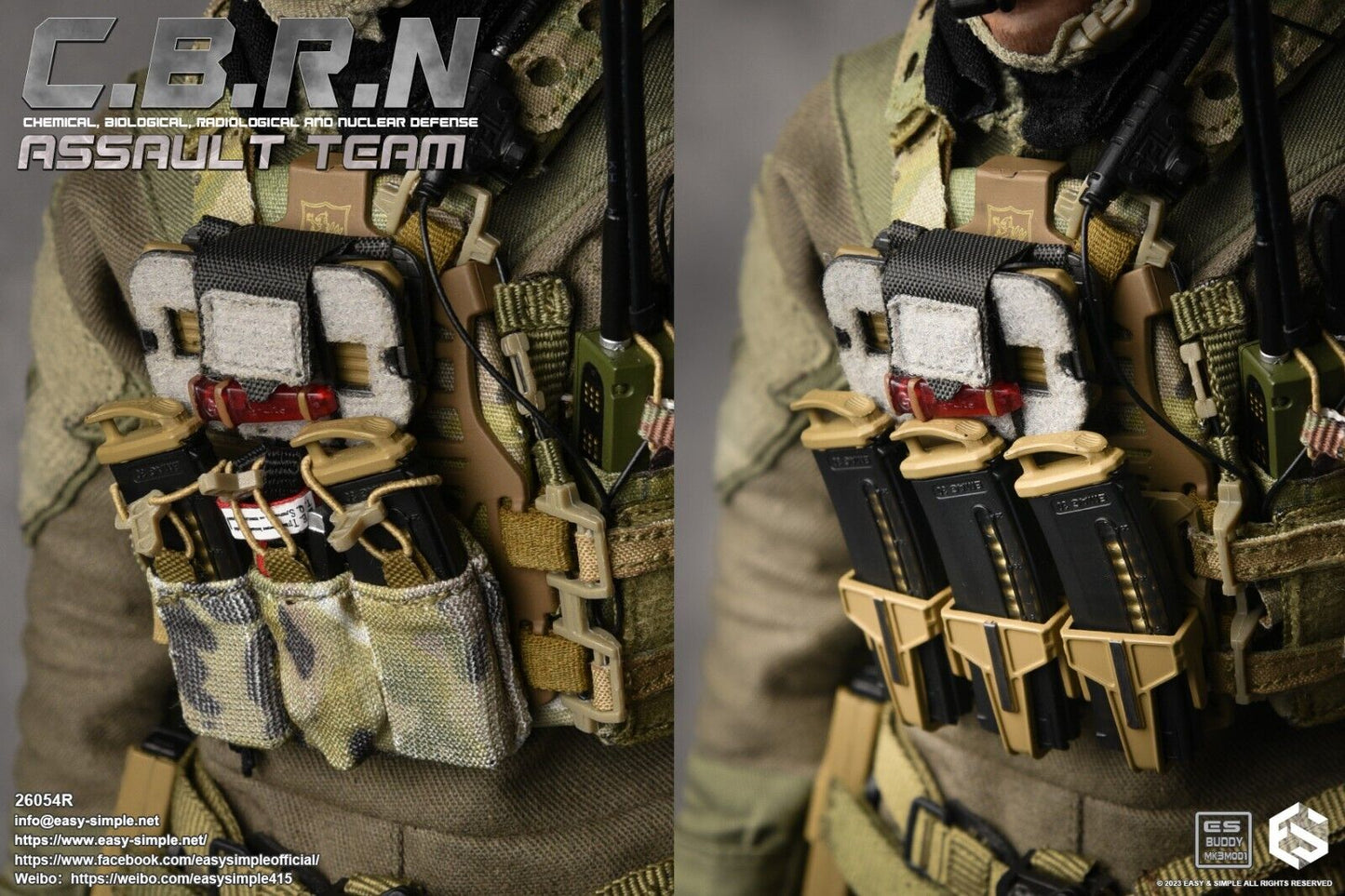 1:6 Easy & Simple CBRN Assault Team GRT Rifle Ammo Pouch Set for 12" Figures