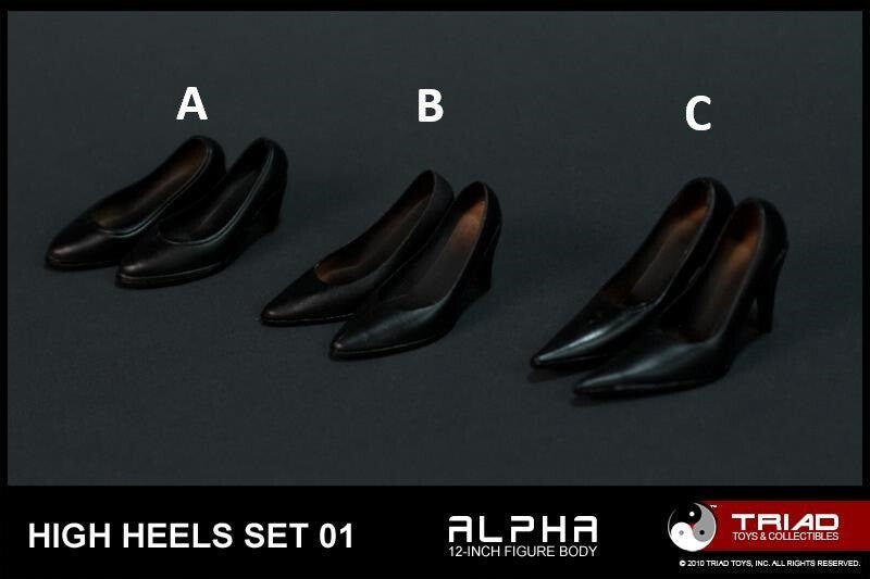 1:6 Triad Toys Female Black High Heels Shoes Style C (Tall Heel) for 12" Figure