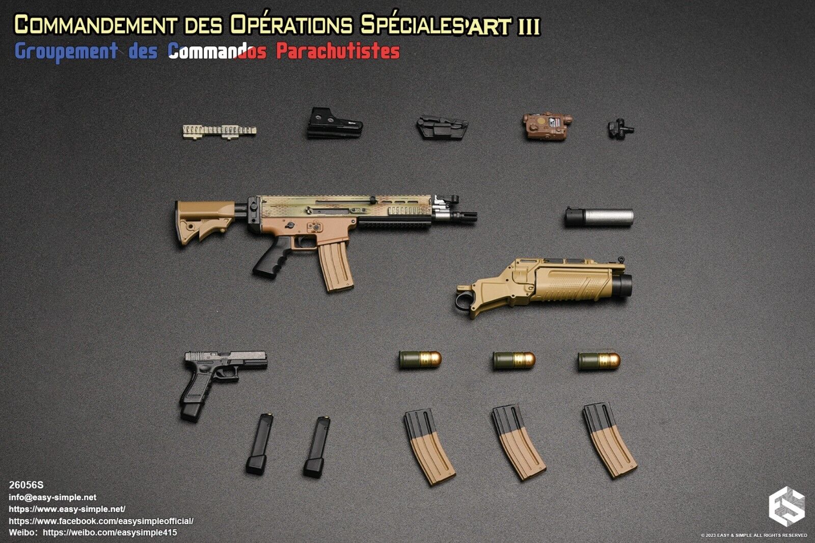 1:6 Easy & Simple French Airborne MK16 Scar Rifle w/ Grenade Launcher 12" Figure