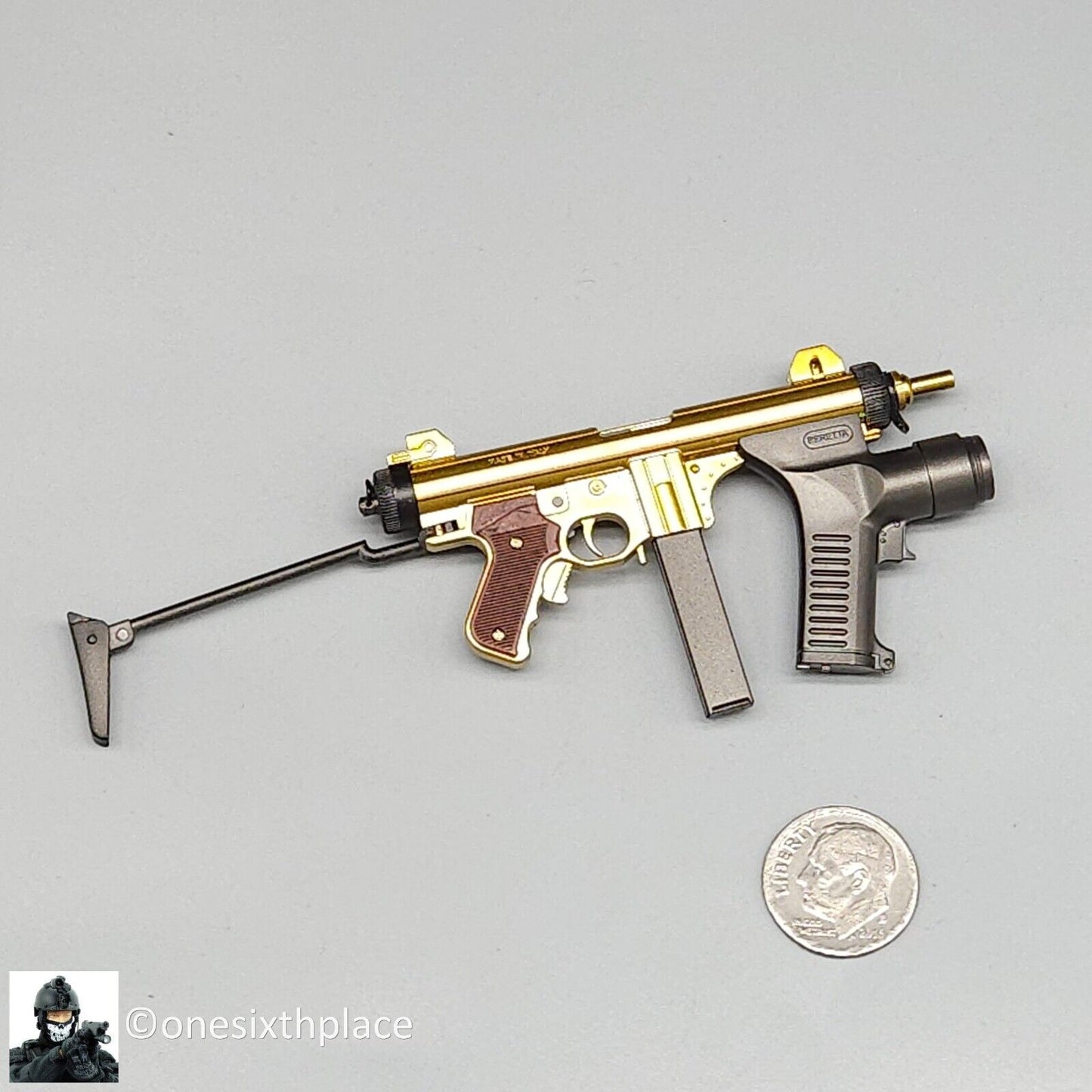 1:6 DamToys Gangster's Kingdom Diamond Angelo Gold Beretta Submachine Gun Deluxe