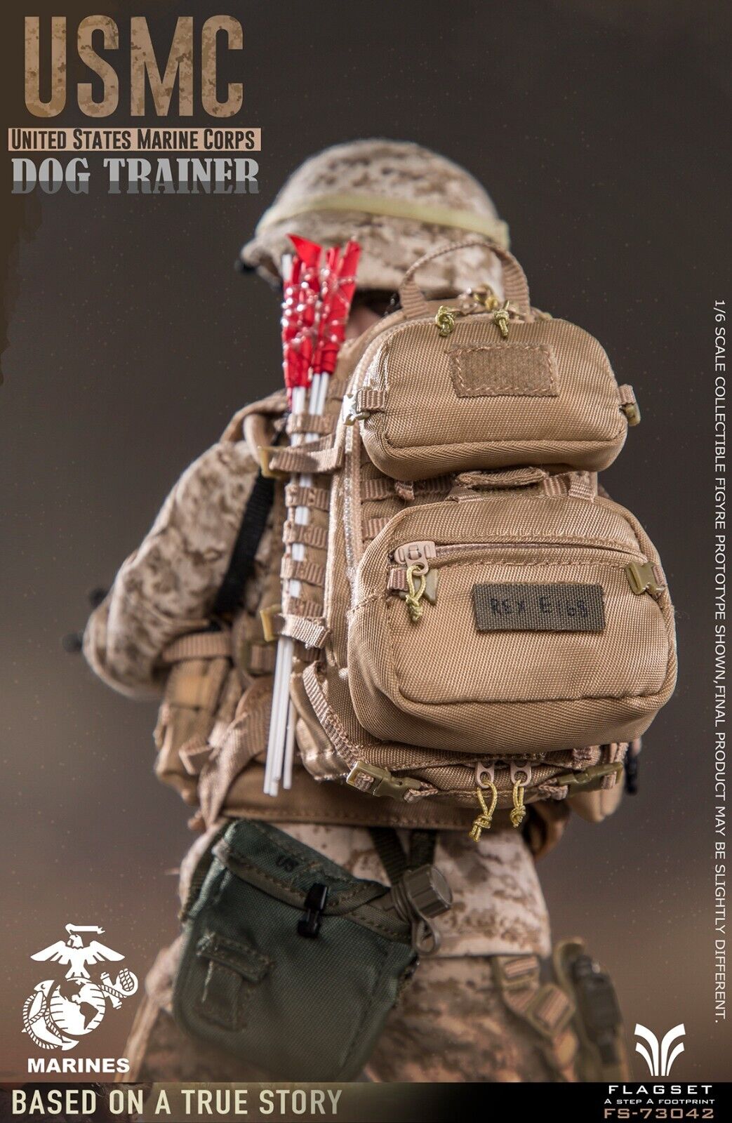 1:6 Scale Flagset Female USMC Dog Trainer Tan Backpack for 12" Figures