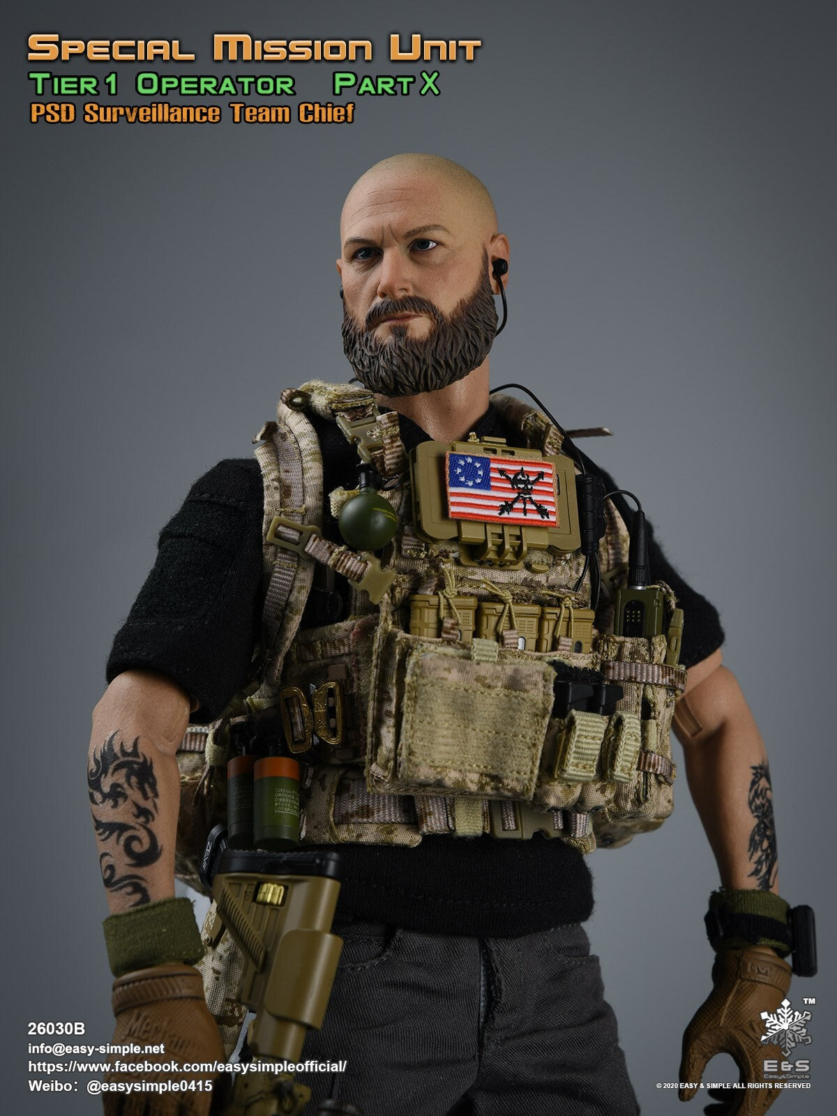 1:6 scale Easy & Simple AOR1 Camo Triple Cell Rifle Mag Pouch for 12" Figures