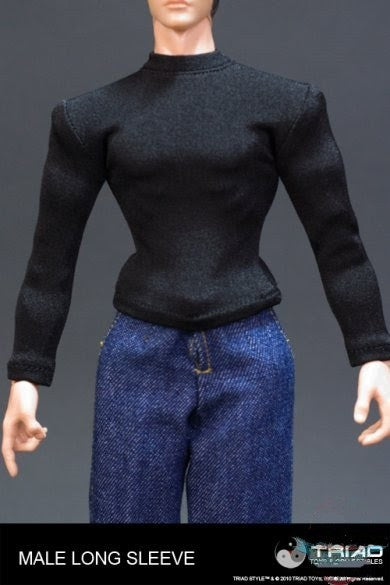 1:6 scale Triad Toys Mens Basic Black Long Sleeve Shirt for 12" Figures