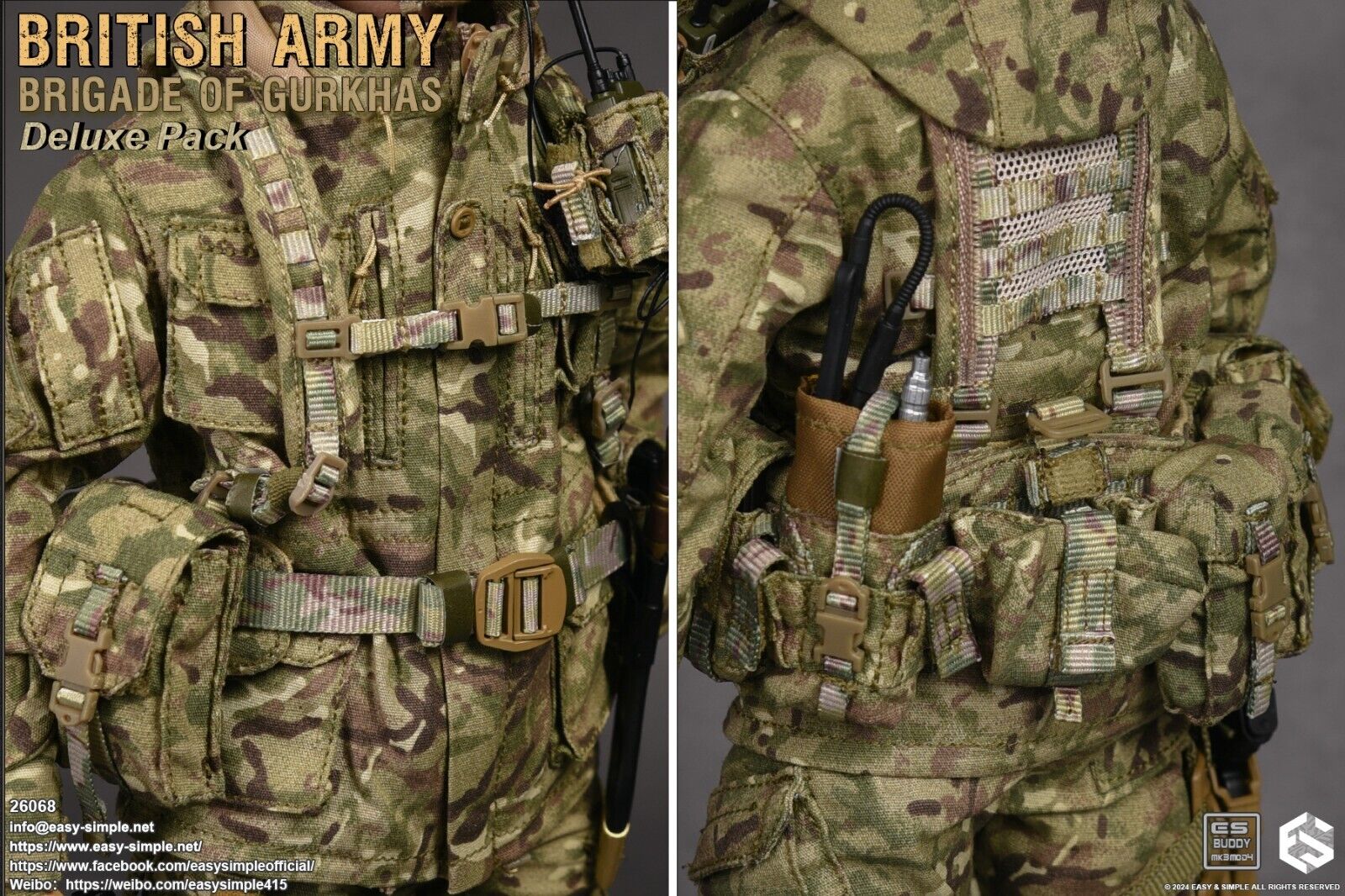 1:6 Easy & Simple British Army Brigade of Gurkhas MTP Camo Belt Yoke Pouches Set