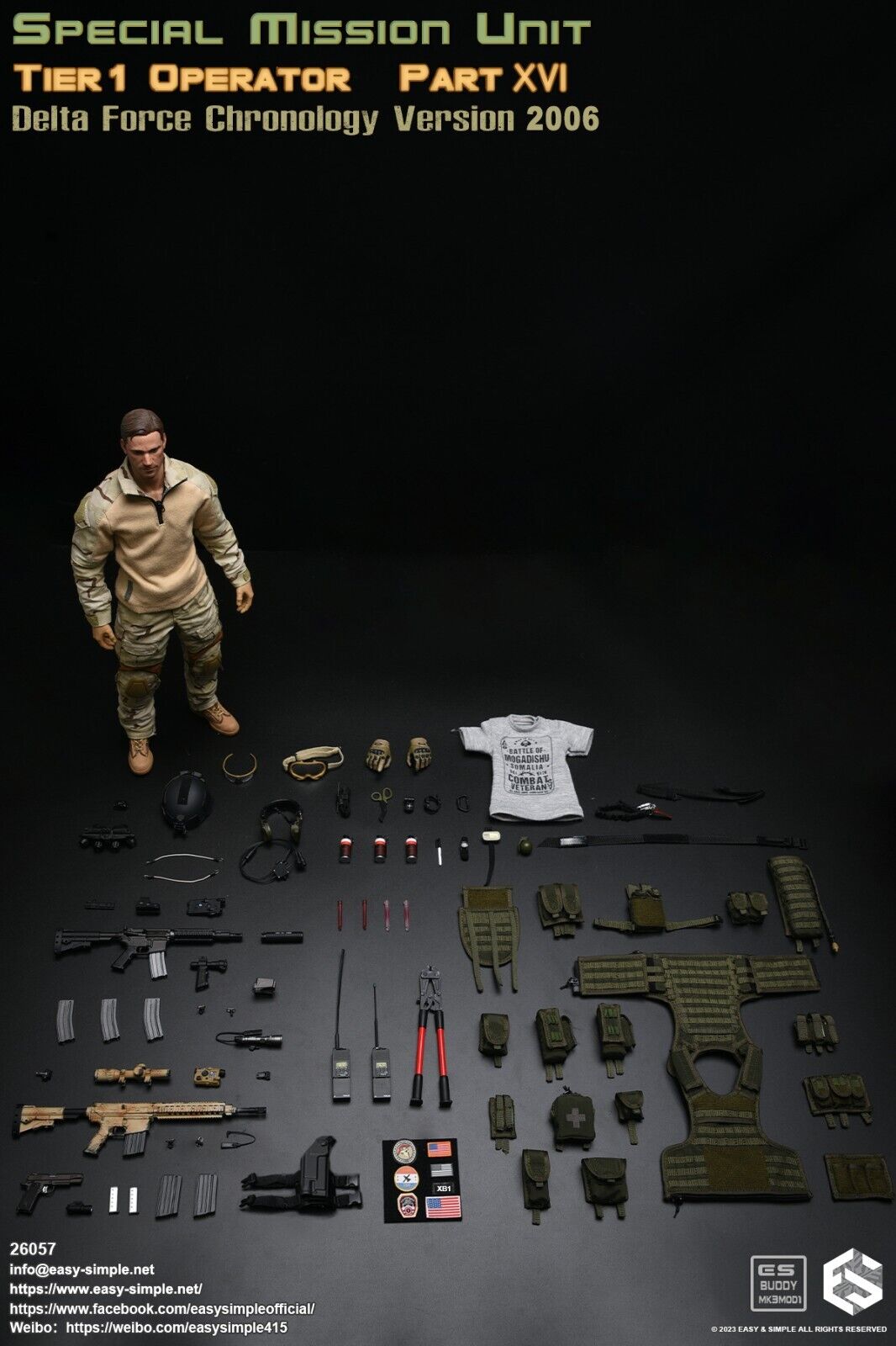 1:6 Easy & Simple Delta Force Chronology 2006 SR-25K Rifle for 12" Figures