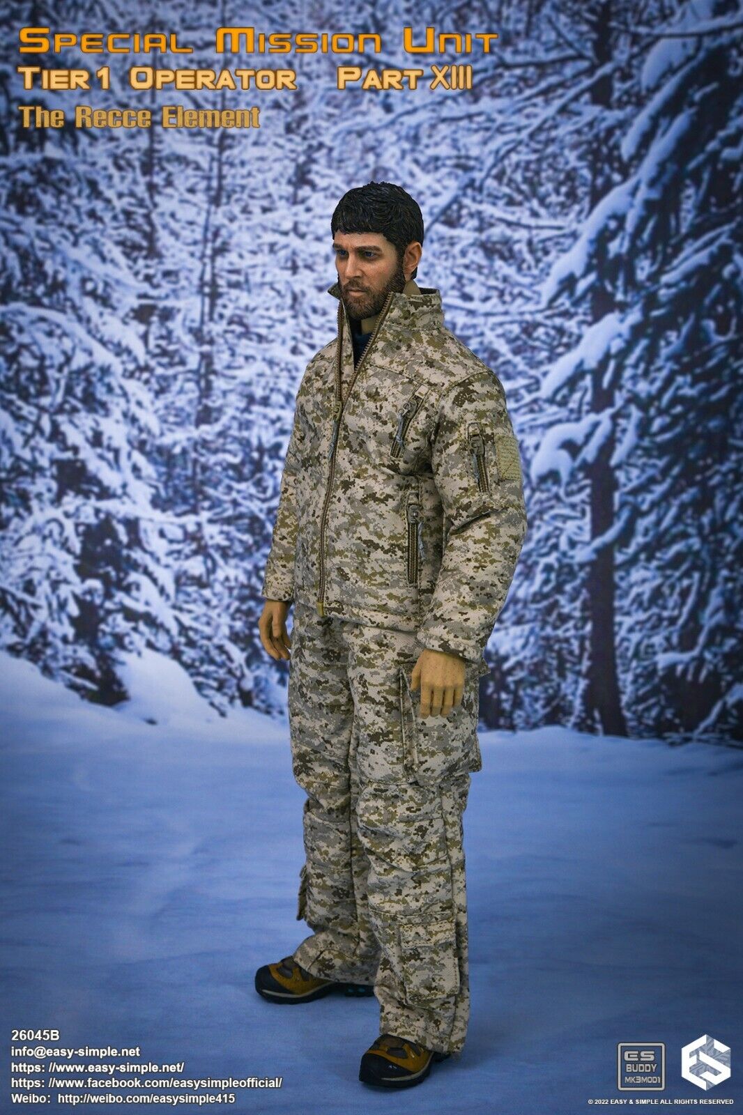 1:6 Easy & Simple Recce Element AOR1 Camo Winter Combat Gloves for 12" Figures