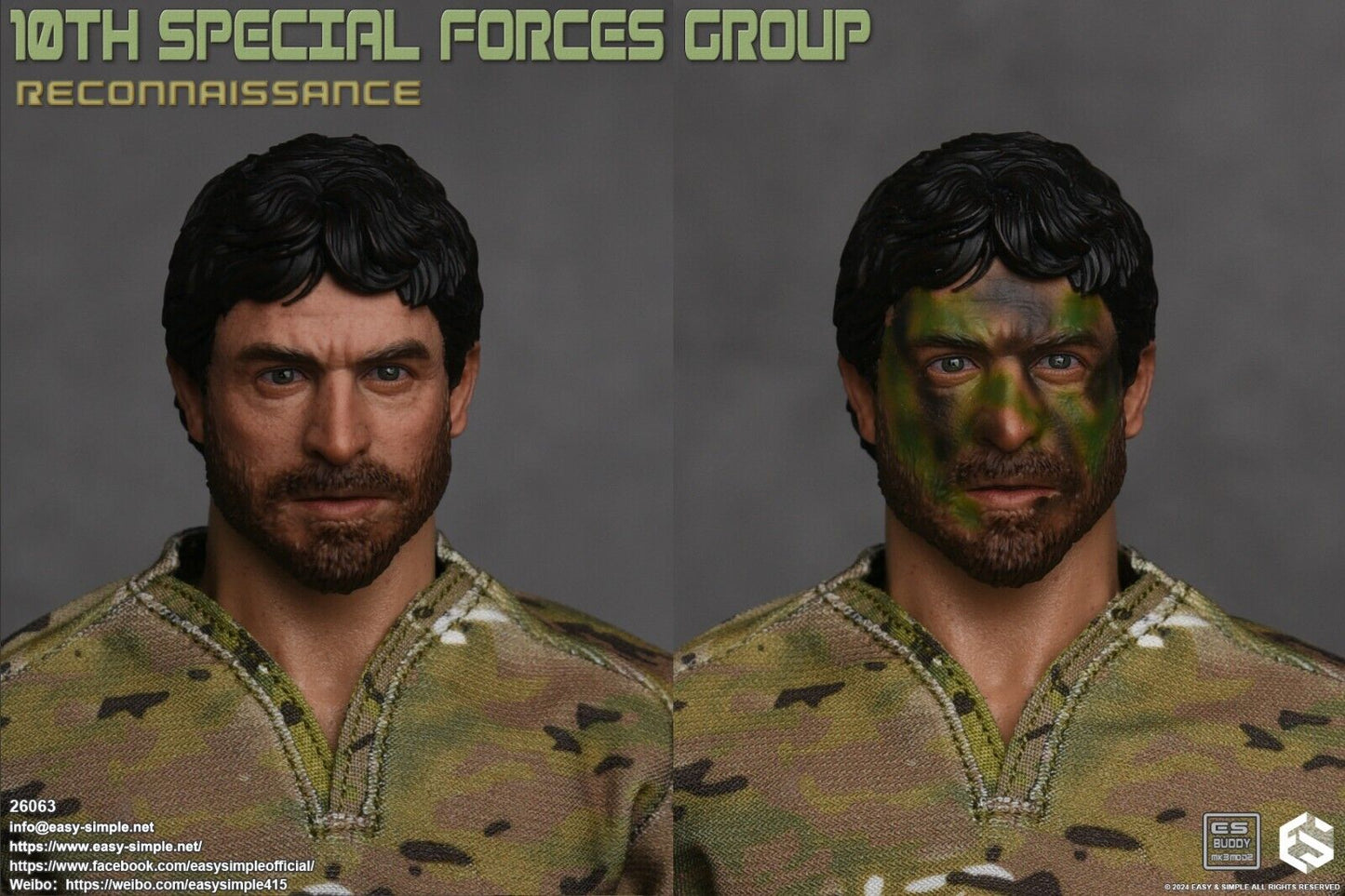 1:6 Easy & Simple 10th Special Forces Group Male Head Sculpt