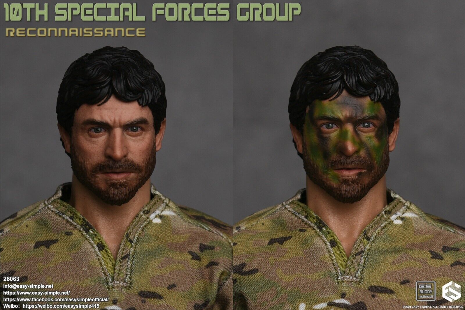 1:6 Easy & Simple 10th Special Forces Group Male Head Sculpt