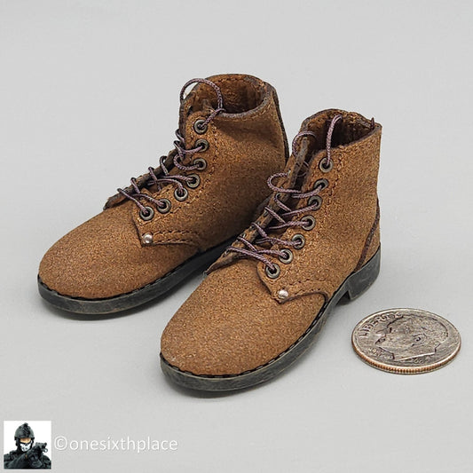 1:6 Facepool WWII USMC Snafu Leather Boondocker Boots (for Feet) for 12" Figures