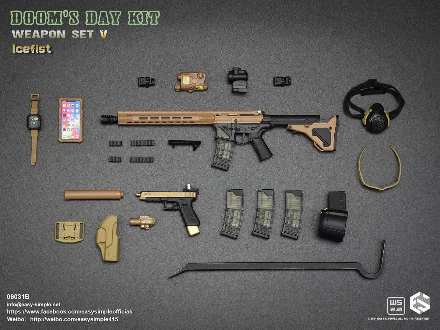 1:6 Easy & Simple Doom's Day Kit V FDE Skeletonized M4 Rifle Set for 12" Figures