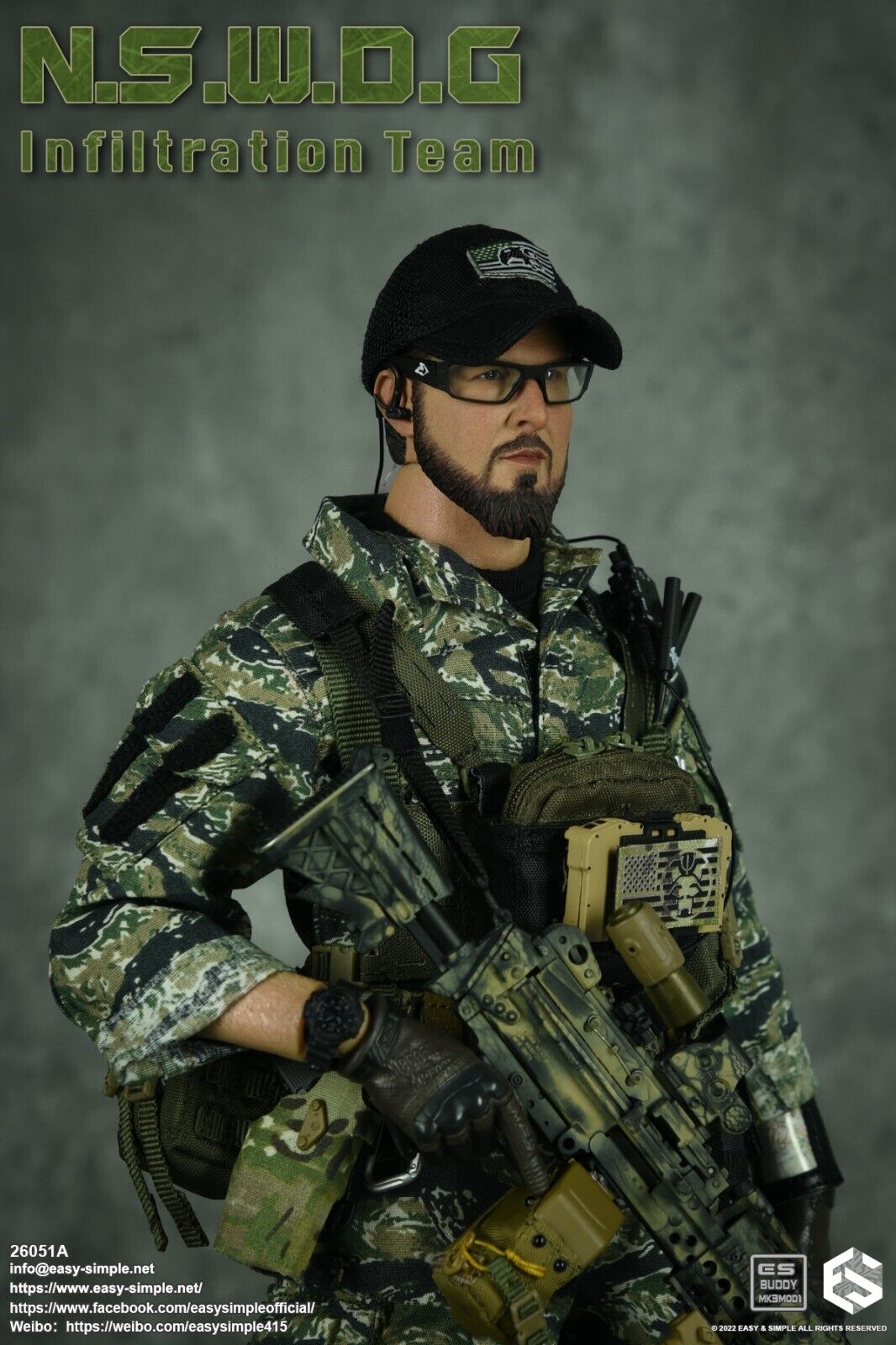 1:6 Easy & Simple NSWDG Infiltration Team Ver A Male Head Sculpt for 12" Figures