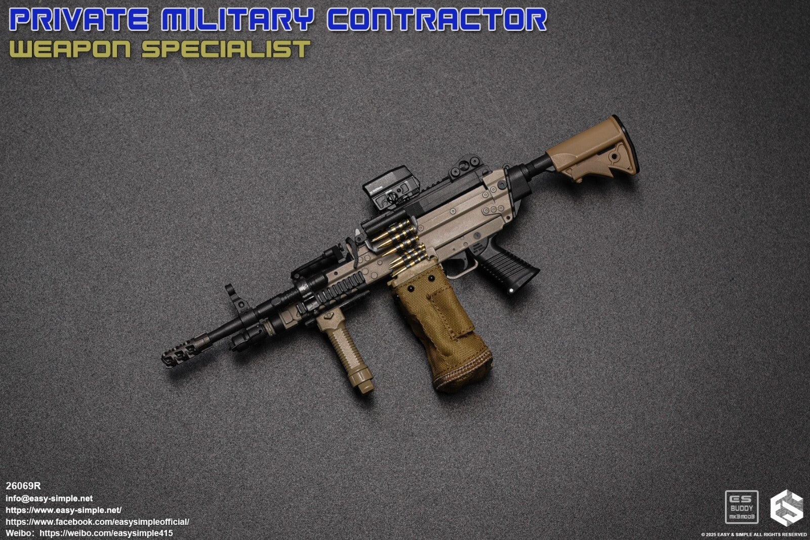 1:6 scale Easy & Simple PMC Weapon Specialist SAW K Machine Gun Set 12" Figures