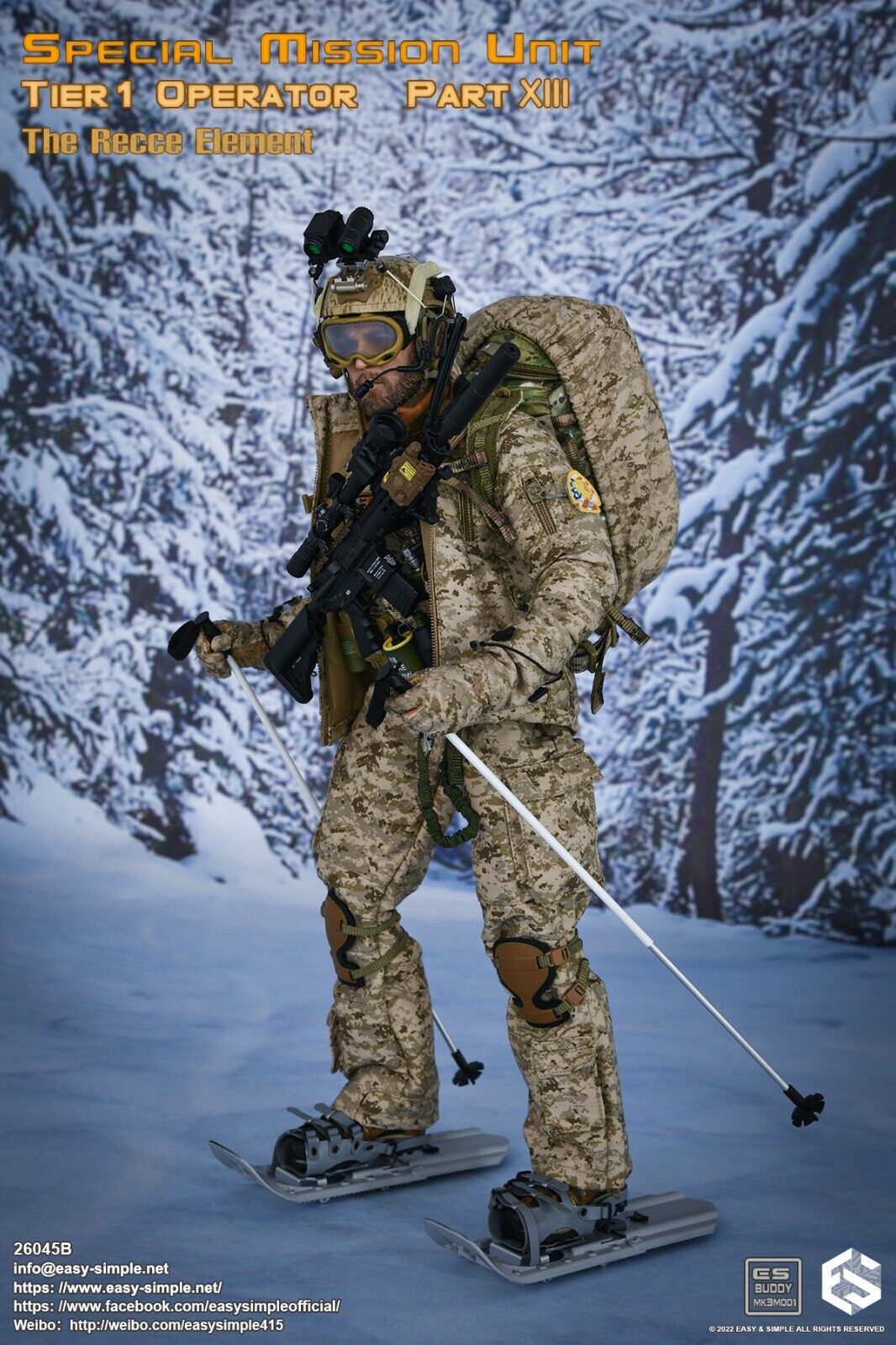 1:6 Easy & Simple Recce Element AOR1 Camo Winter Combat Gloves for 12" Figures