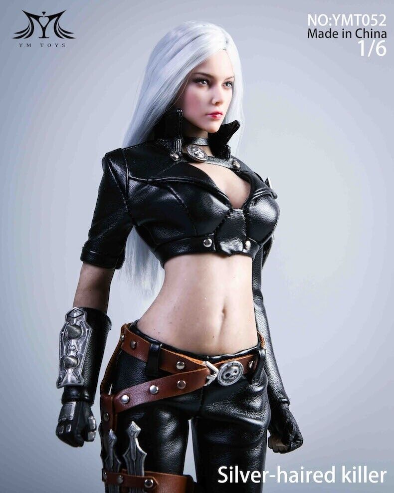 1:6 YM Toys Silver Haired Killer Female Leather Outfit w/ Boots for 12" Figures