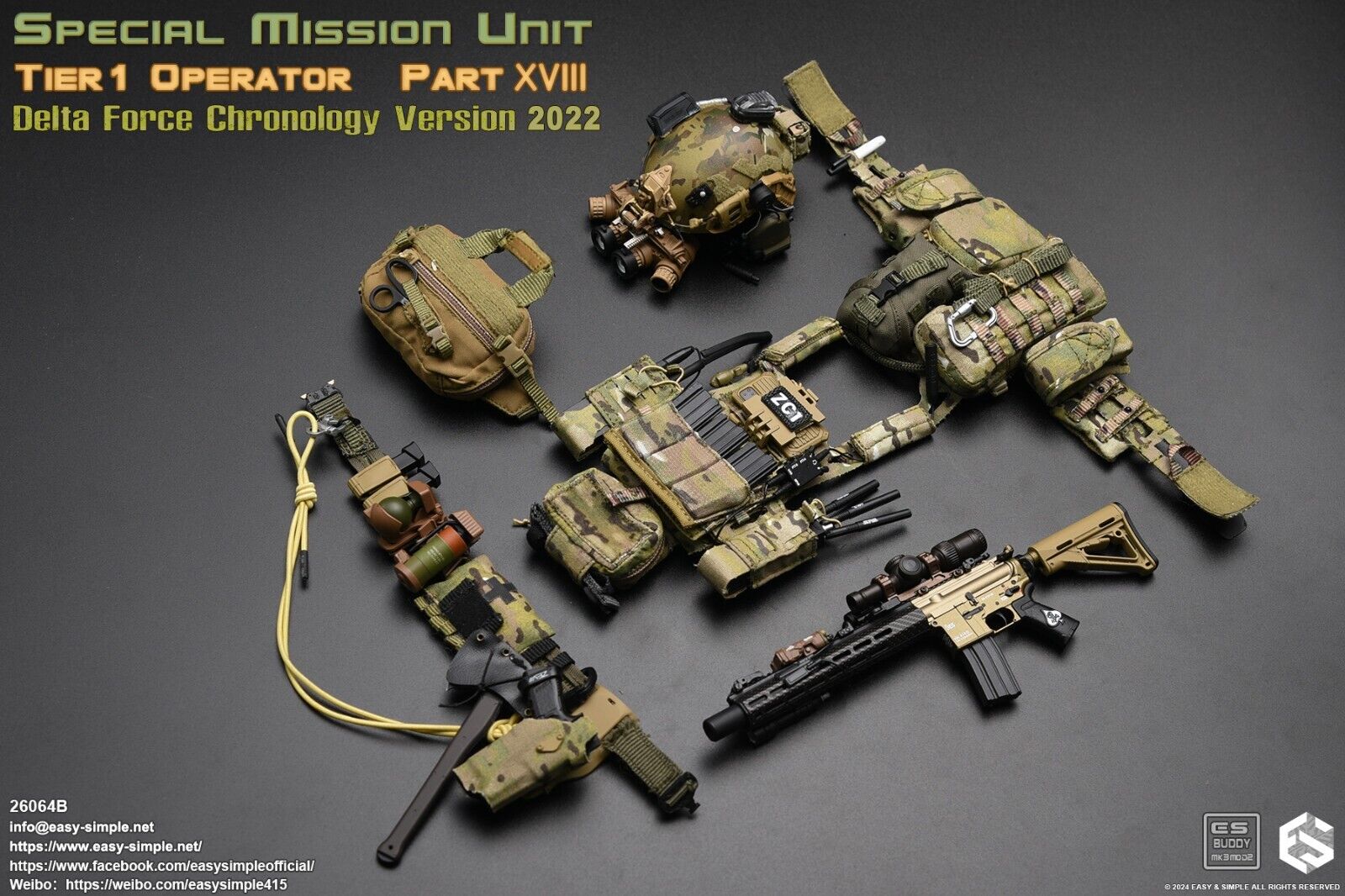 1:6 Easy & Simple Delta Force Chronology 2022 Multicam Plate Carrier & Mag Pouch