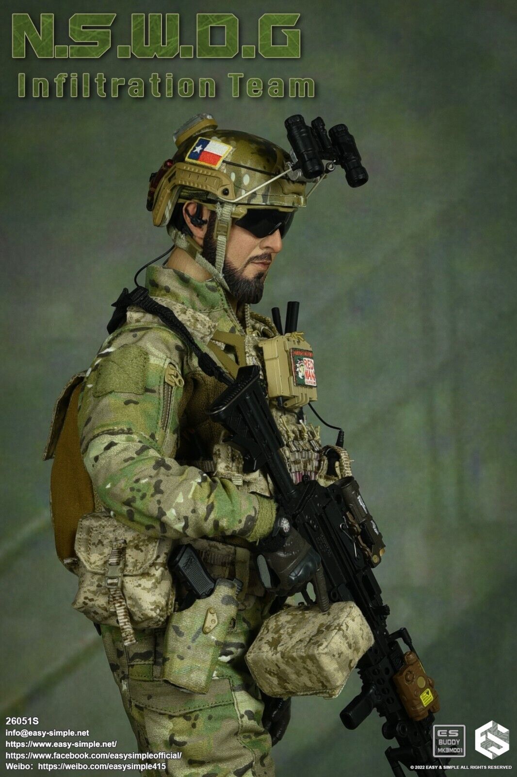 1:6 Easy & Simple NSWDG Infiltration Team Pistol w/ Multicam Holster 12" Figures