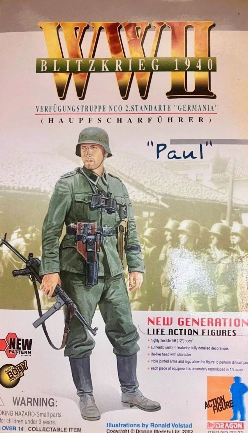 1:6 scale Dragon WWII German Paul Male Head Sculpt w/ BBI G1 Neck 12" Figures