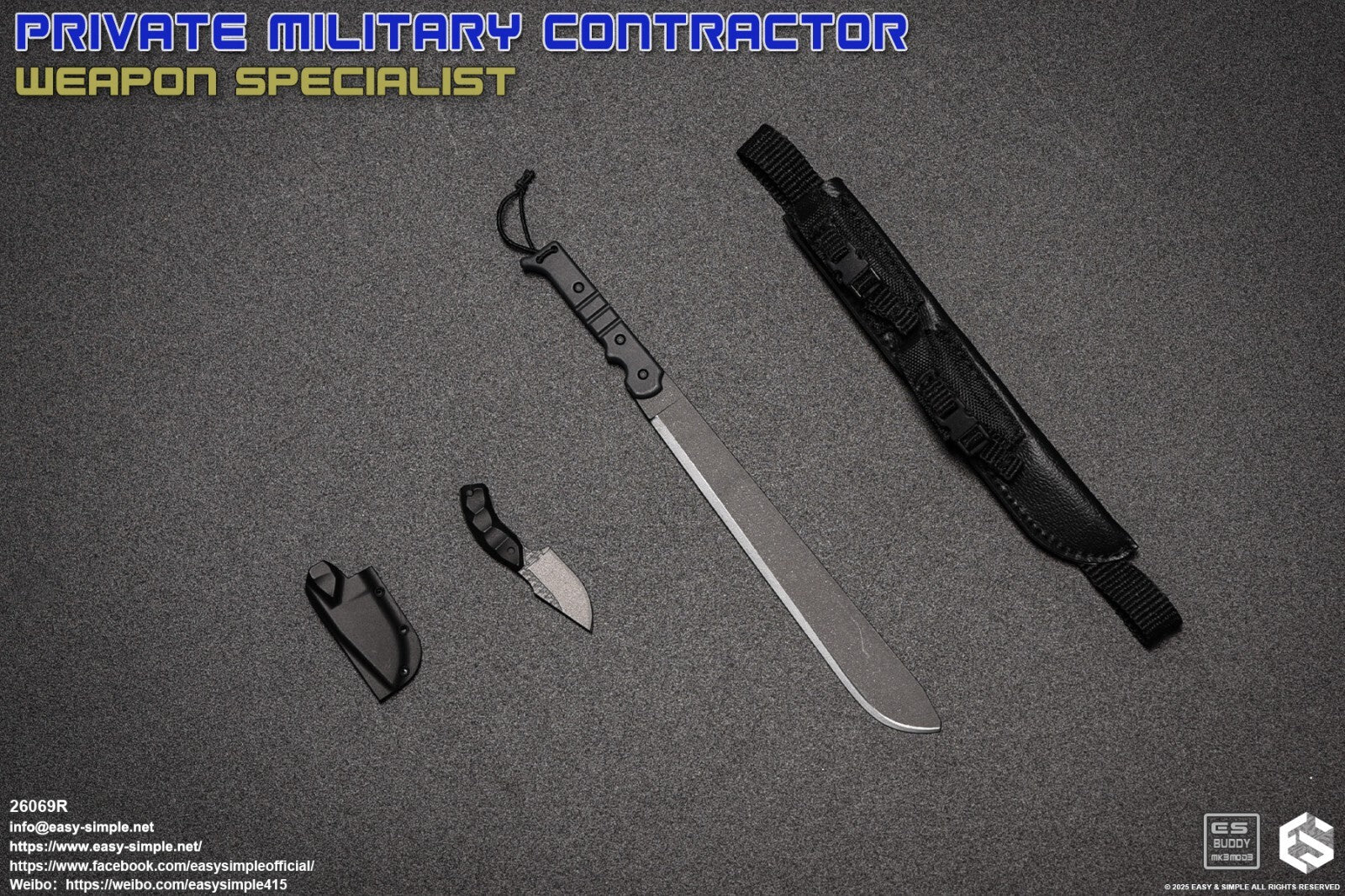 1:6 scale Easy & Simple PMC Weapon Specialist Machete w/ Sheath for 12" Figures
