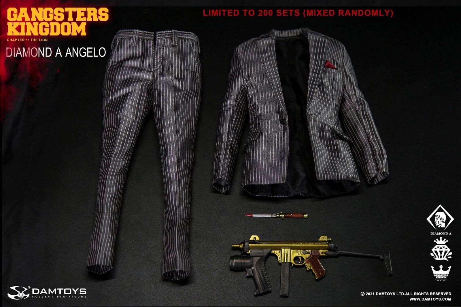 1:6 DamToys Gangster's Kingdom Diamond Angelo Gold Beretta Submachine Gun Deluxe