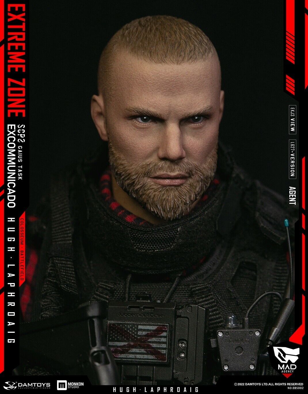 1:6 DamToys Extreme Zone Agent Hugh Laphroaig Male Head Sculpt for 12" Figures