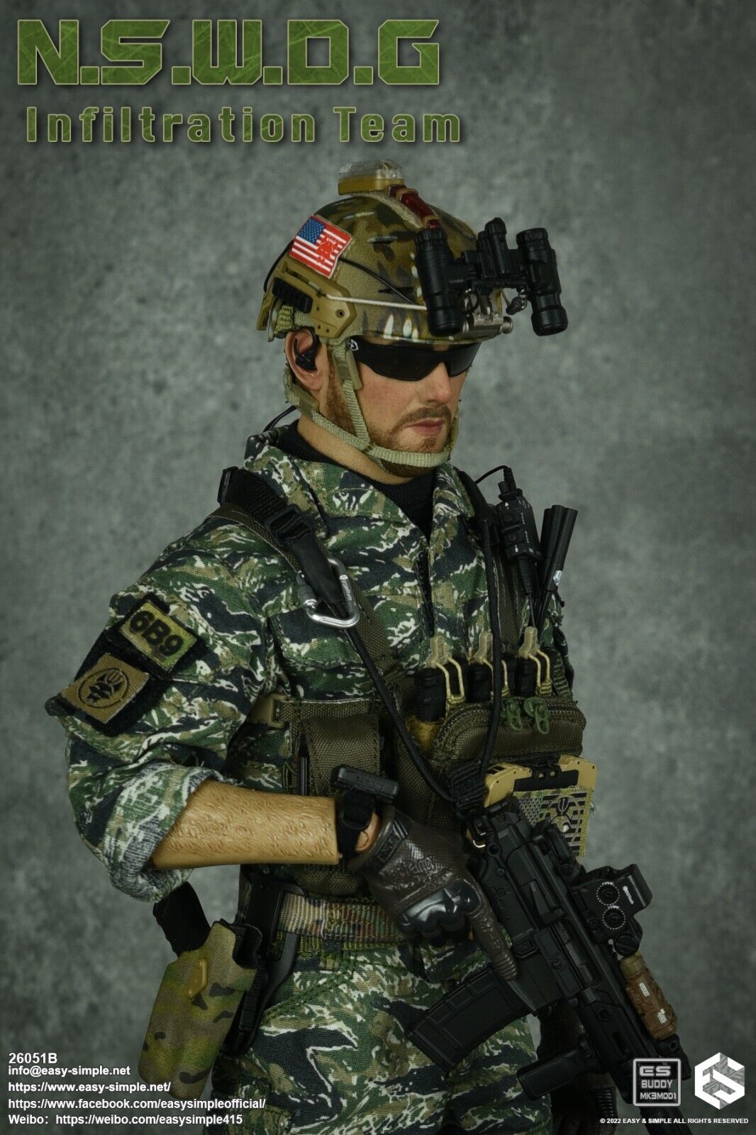 1:6 Easy & Simple NSDWG Infiltration Team FAST Helmet w/ NVG for 12" Figures