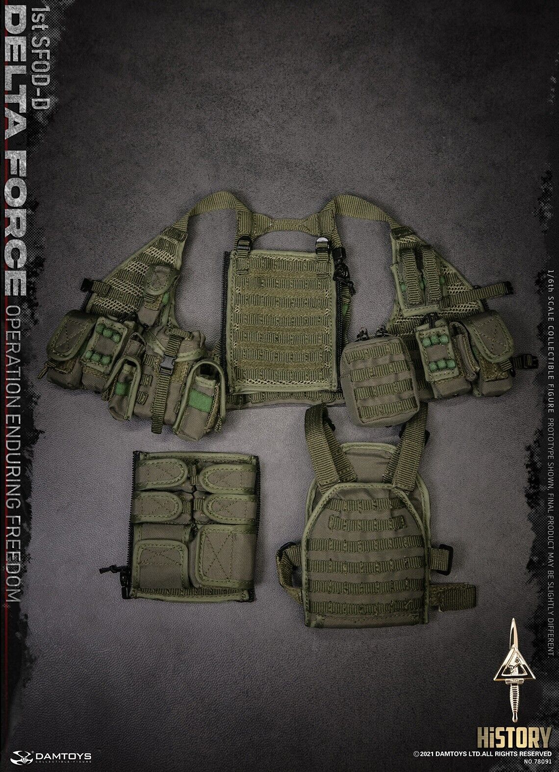 1:6 Damtoys 1st SFOD-D Enduring Freedom Green FLC Vest w/ Back Panel 12" Figures