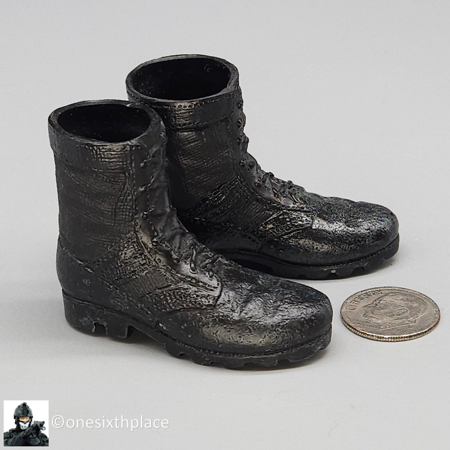1:6 scale Dragon Black Combat Boots Light Weathering (Foot Type) for 12" Figures
