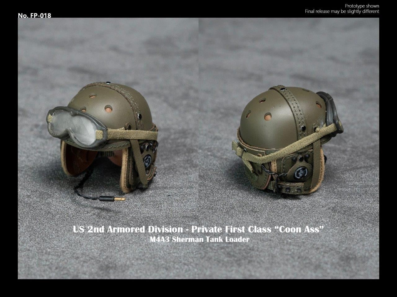 1:6 WWII US 2nd Armored Div Tank Loader "Coon Ass" Helmet w/ Goggles 12" Figures