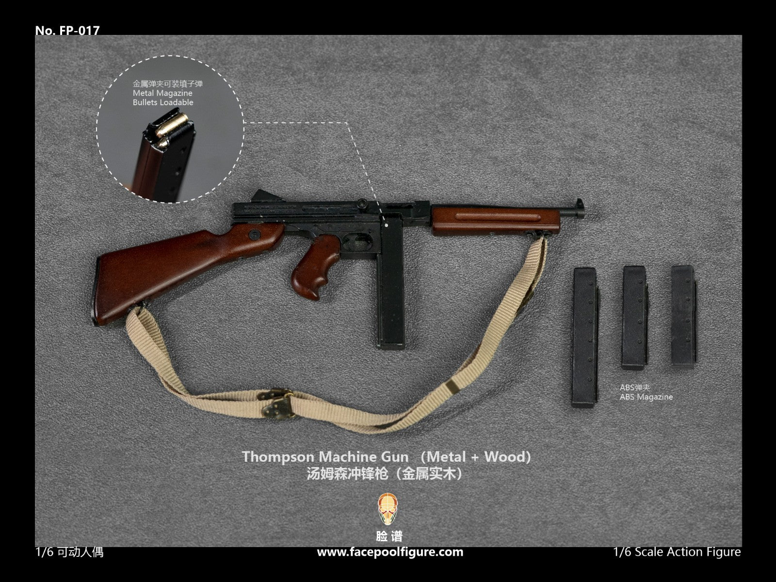 1:6 Facepool WWII USMC Snafu Thompson SMG (Wood & Metal) for 12" Figures